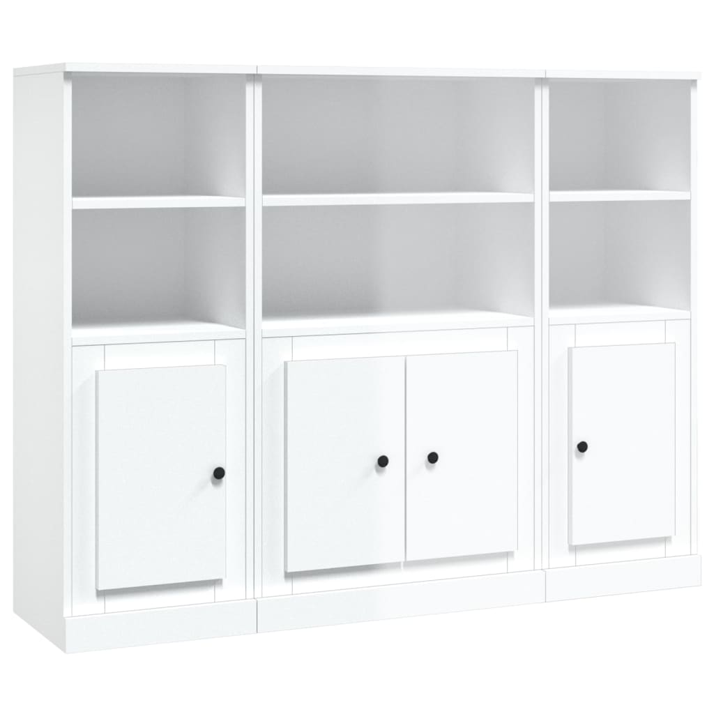 Credenze 3 pz Bianco Lucido in Legno Multistrato - homemem39