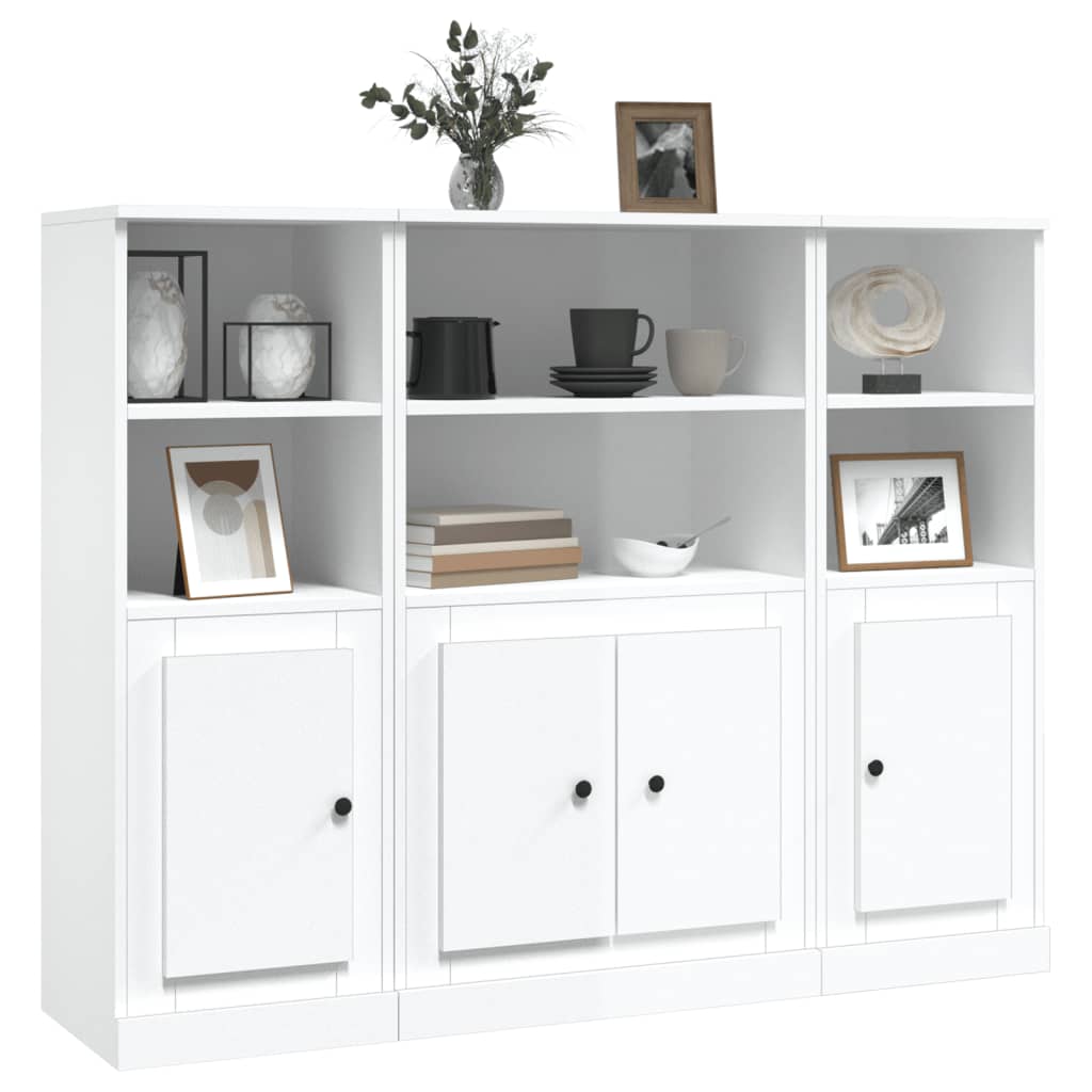 Credenze 3 pz Bianco Lucido in Legno Multistrato - homemem39