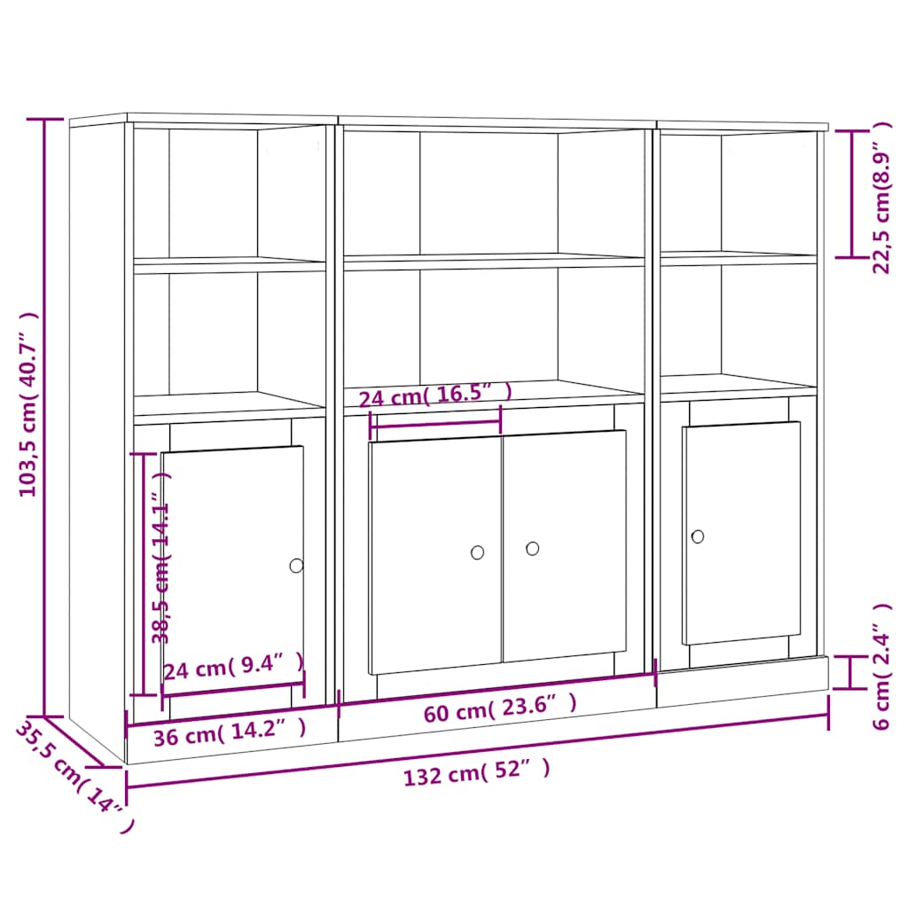Credenze 3 pz Rovere Fumo in Legno Multistrato