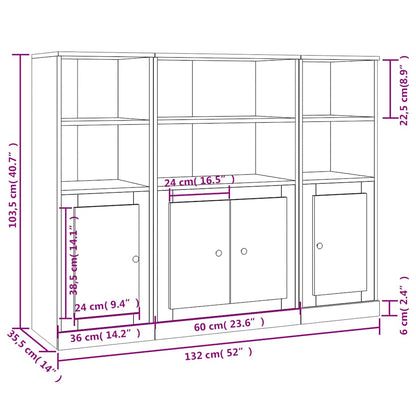 Credenze 3 pz Rovere Fumo in Legno Multistrato