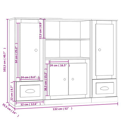 Credenze 3 pz Nere in Legno Multistrato