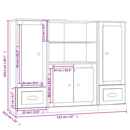 Credenze 3 pz Rovere Sonoma in Legno Multistrato