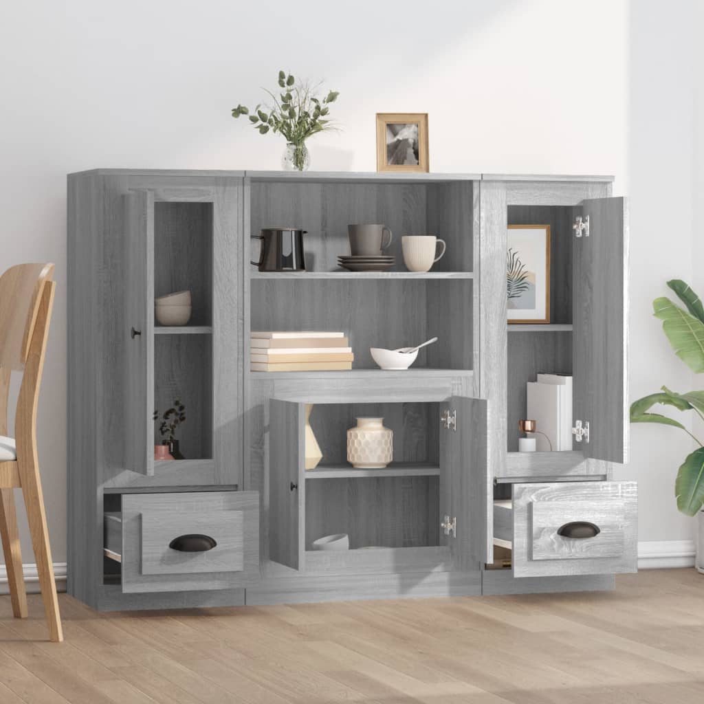 Credenze 3 pz Grigio Sonoma in Legno Multistrato