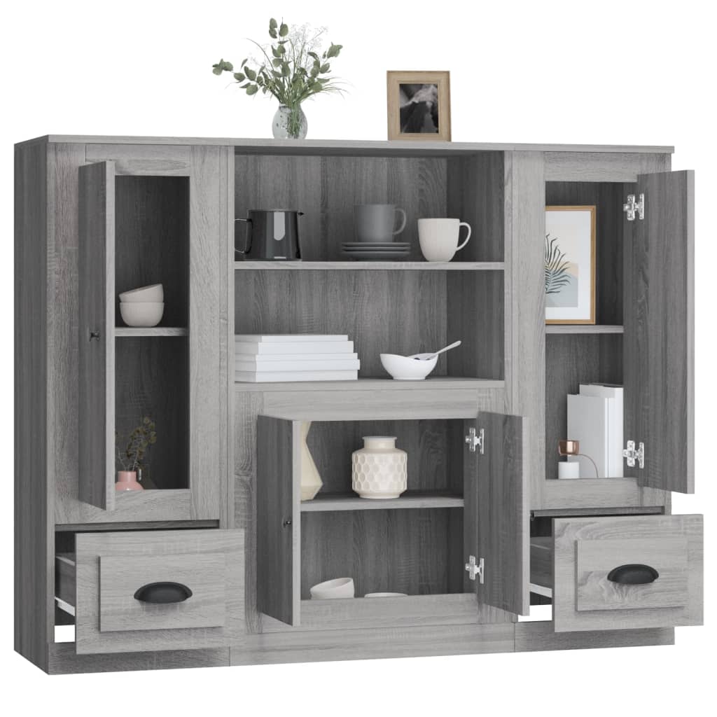 Credenze 3 pz Grigio Sonoma in Legno Multistrato