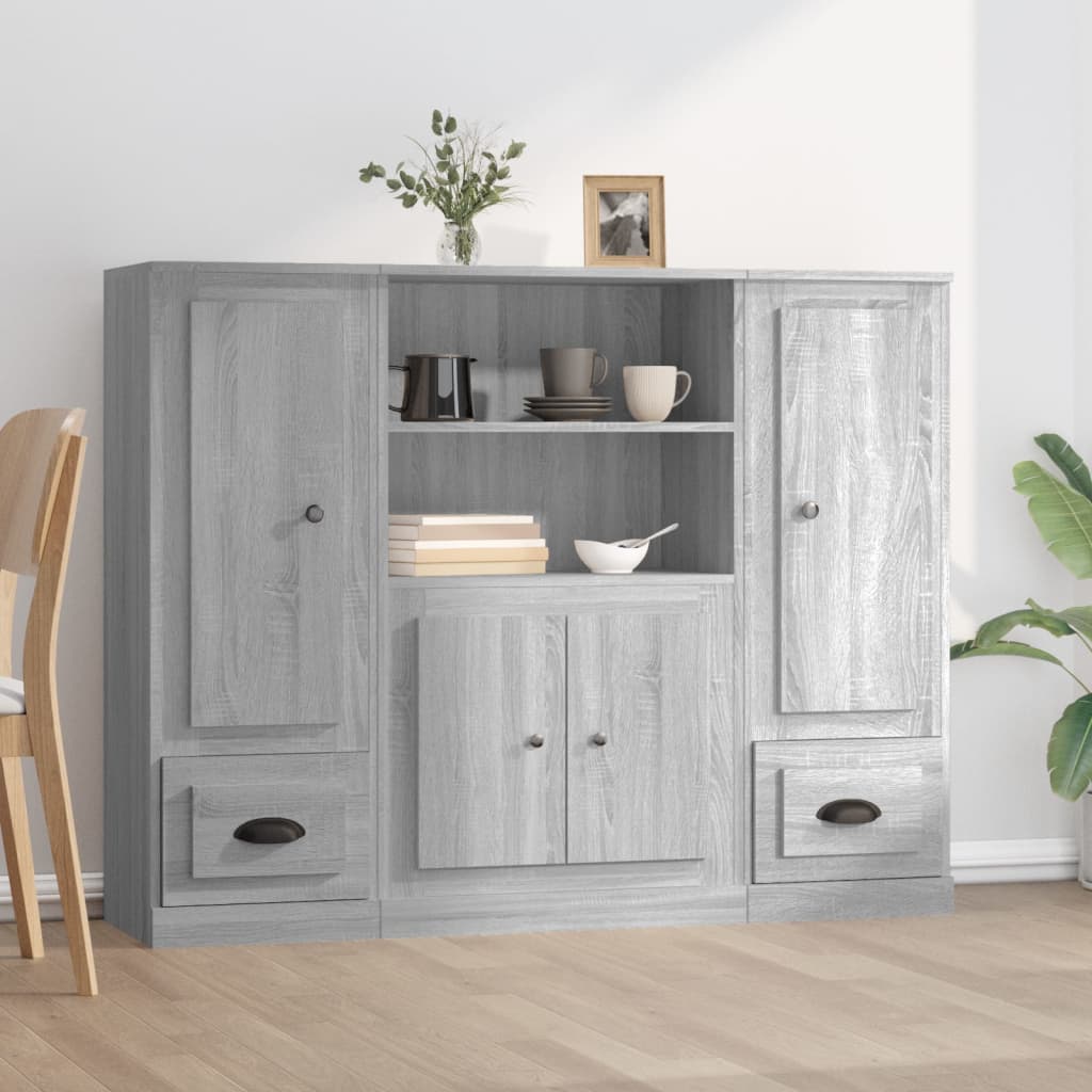 Credenze 3 pz Grigio Sonoma in Legno Multistrato