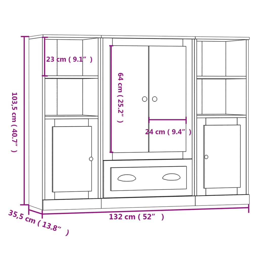 Credenze 3 pz Bianche in Legno Multistrato - homemem39