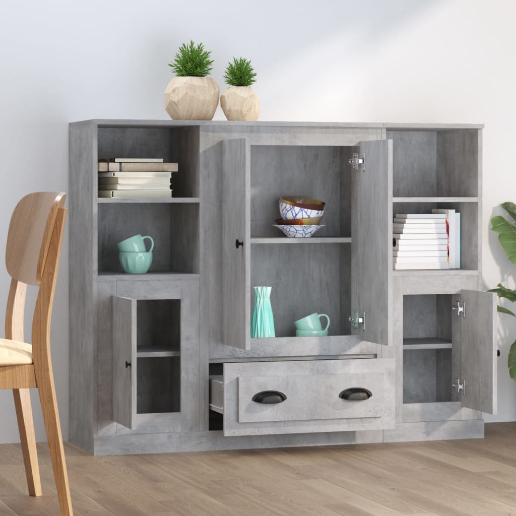 Credenze 3 pz Grigio Cemento in Legno Multistrato