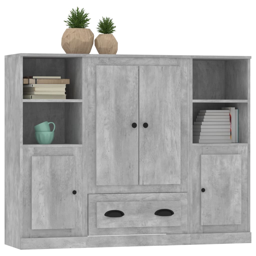 Credenze 3 pz Grigio Cemento in Legno Multistrato