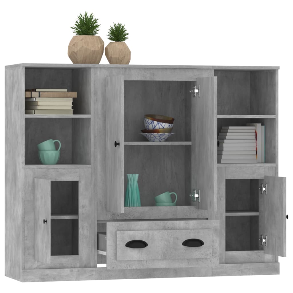 Credenze 3 pz Grigio Cemento in Legno Multistrato