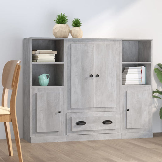 Credenze 3 pz Grigio Cemento in Legno Multistrato