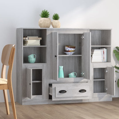 Credenze 3 pz Grigio Sonoma in Legno Multistrato - homemem39