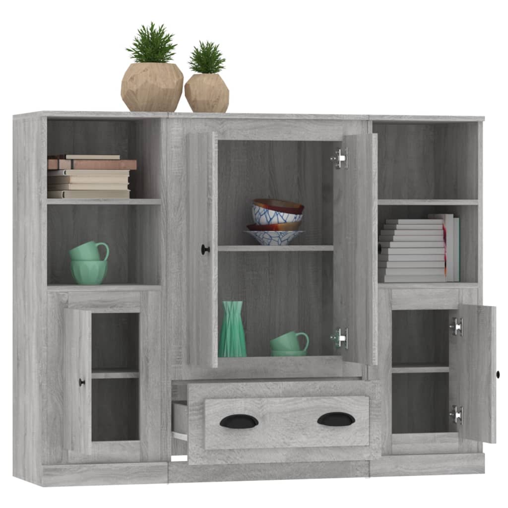 Credenze 3 pz Grigio Sonoma in Legno Multistrato - homemem39