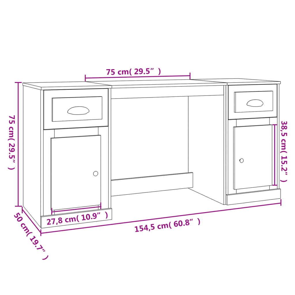 Scrivania con Armadietto Grigio Cemento in Legno Multistrato | homemem39