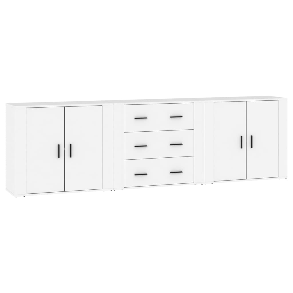 Credenze 3 pz Bianco in Legno Multistrato