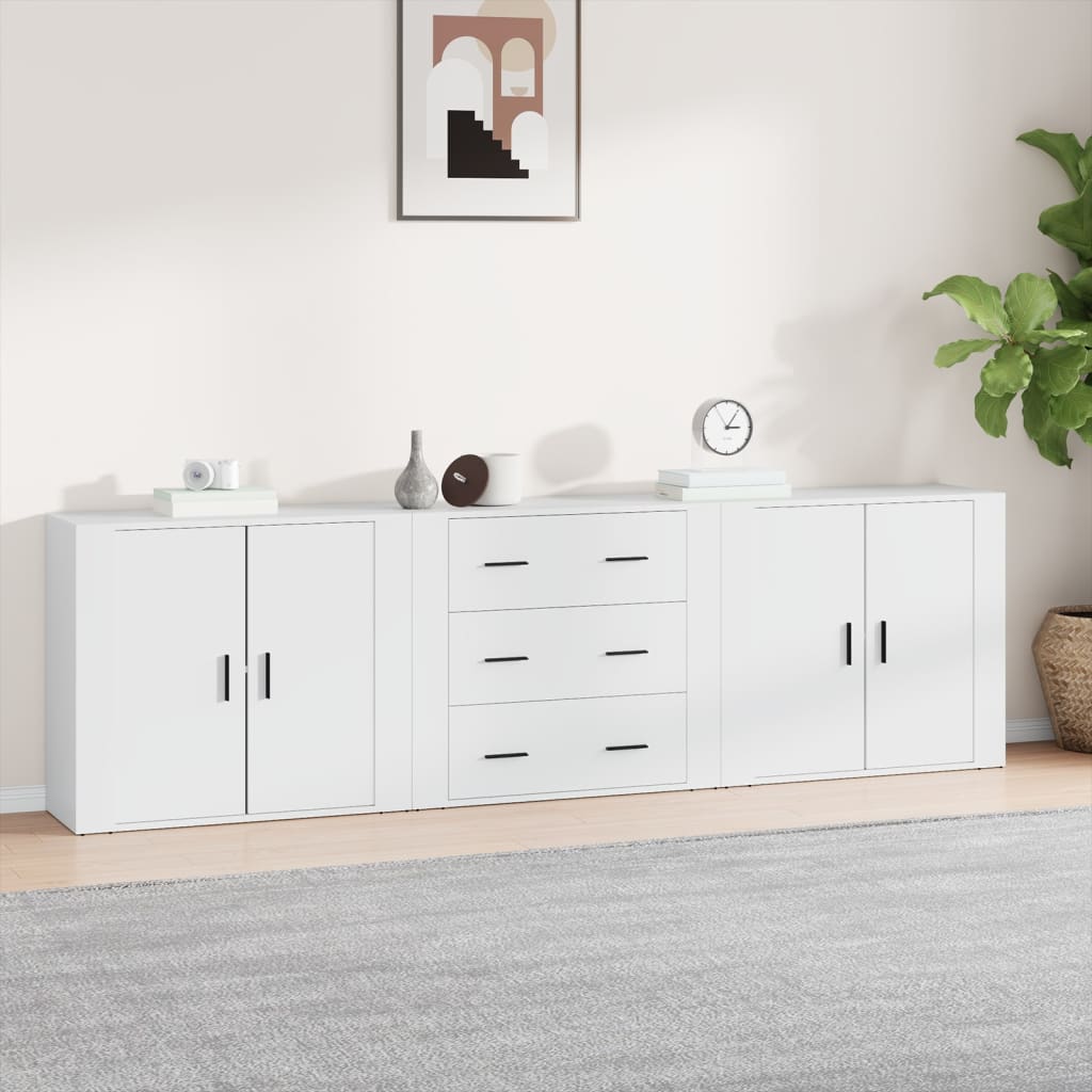 Credenze 3 pz Bianco in Legno Multistrato