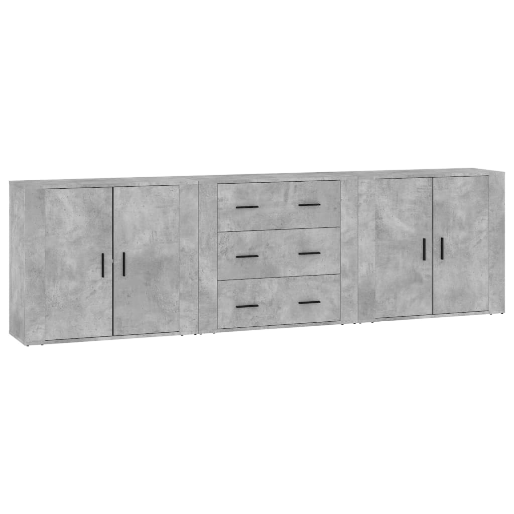 Credenze 3 pz Grigio Cemento in Legno Multistrato | homemem39