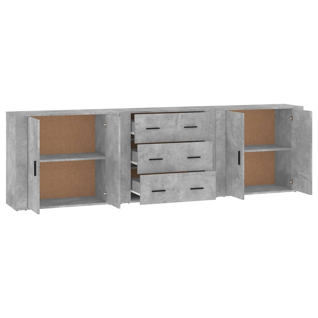 Credenze 3 pz Grigio Cemento in Legno Multistrato | homemem39