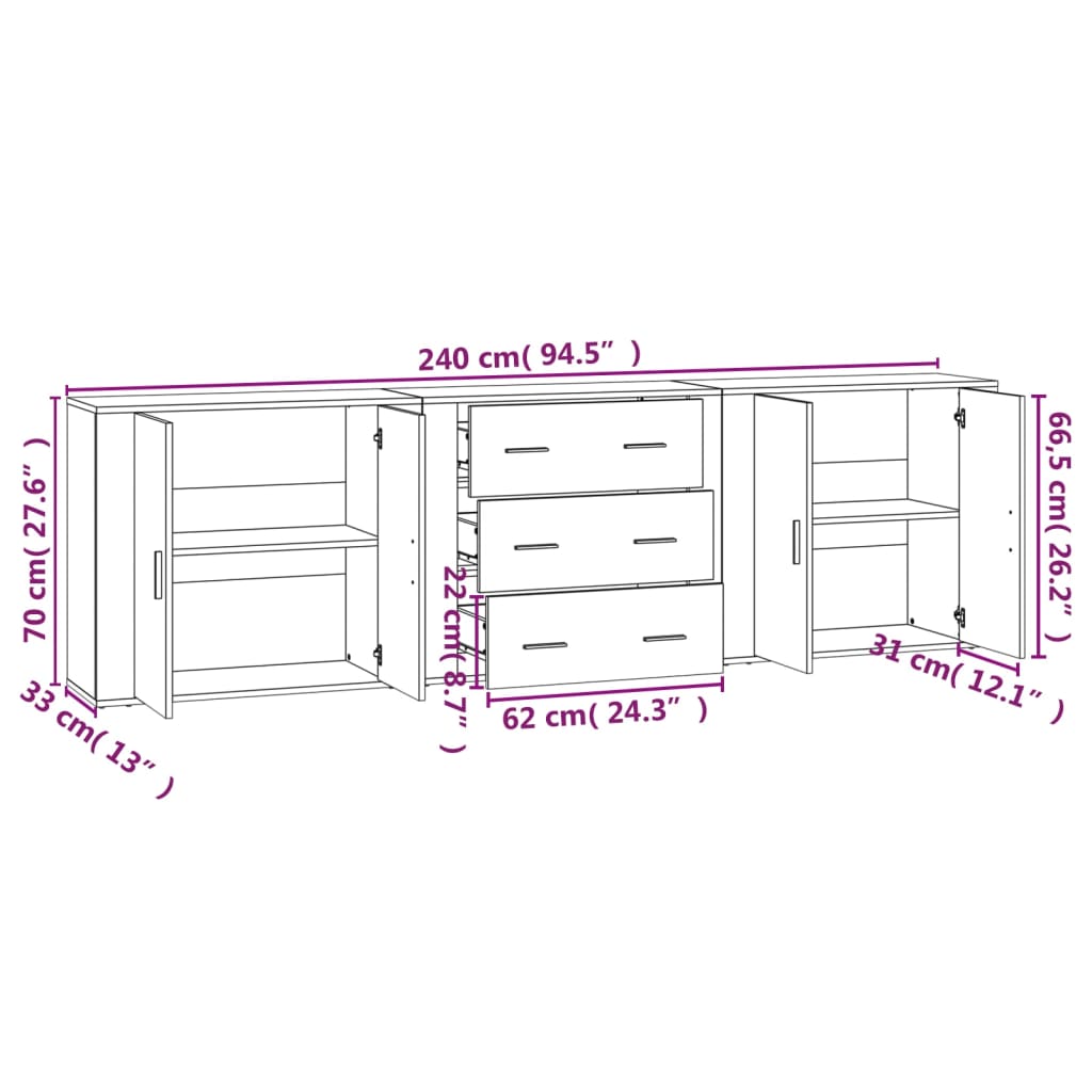 Credenze 3 pz Grigio Cemento in Legno Multistrato | homemem39