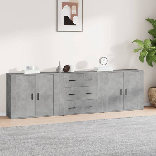 Credenze 3 pz Grigio Cemento in Legno Multistrato | homemem39