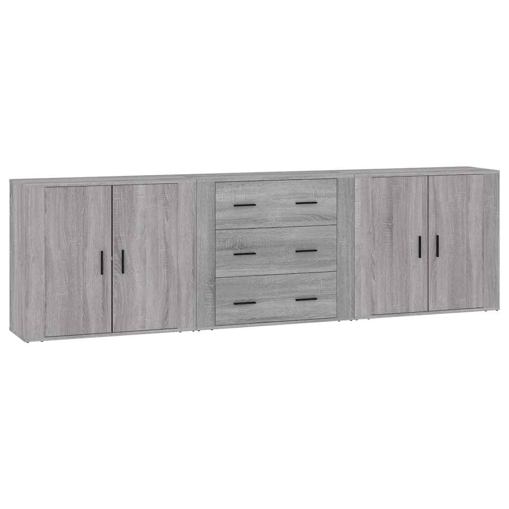 Credenze 3 pz Grigio Sonoma in Legno Multistrato