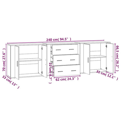 Credenze 3 pz Grigio Sonoma in Legno Multistrato