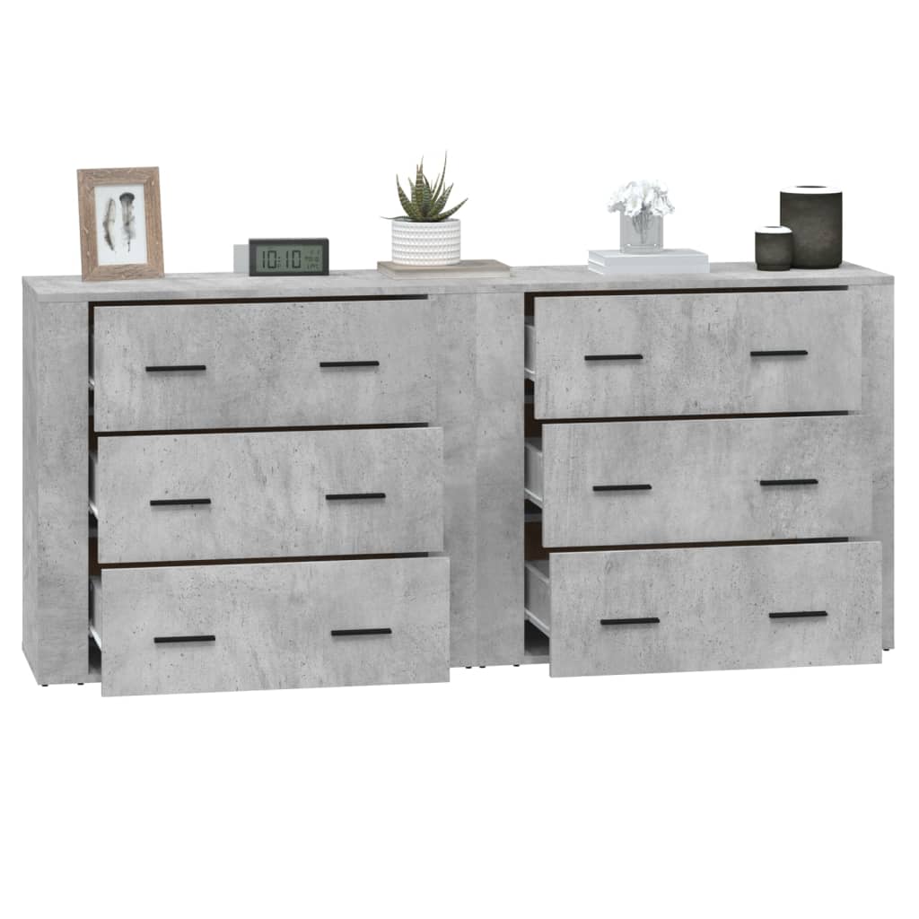 Credenze 2 pz Grigio Cemento in Legno Multistrato