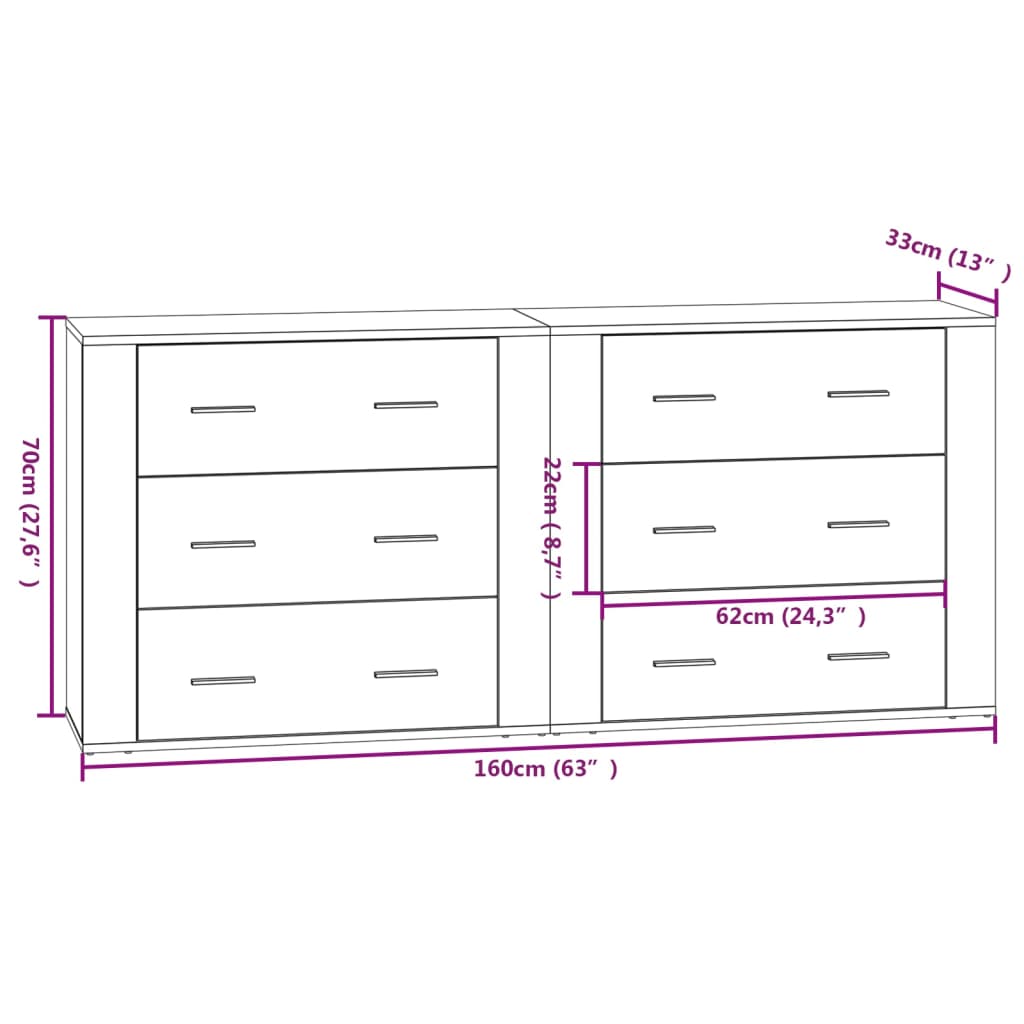Credenze 2 pz Rovere Fumo in Legno Multistrato