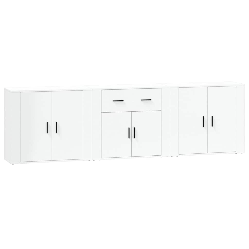 Credenze 3 pz Bianco in Legno Multistrato