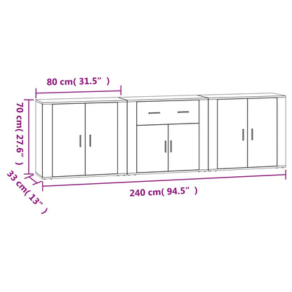 Credenze 3 pz Bianco in Legno Multistrato