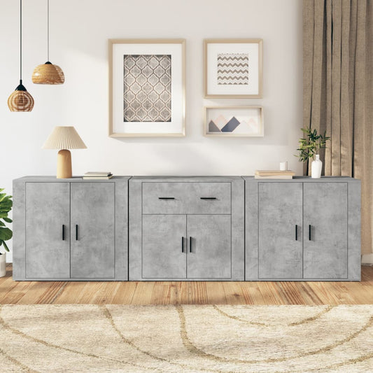 Credenze 3 pz Grigio Cemento in Legno Multistrato | homemem39