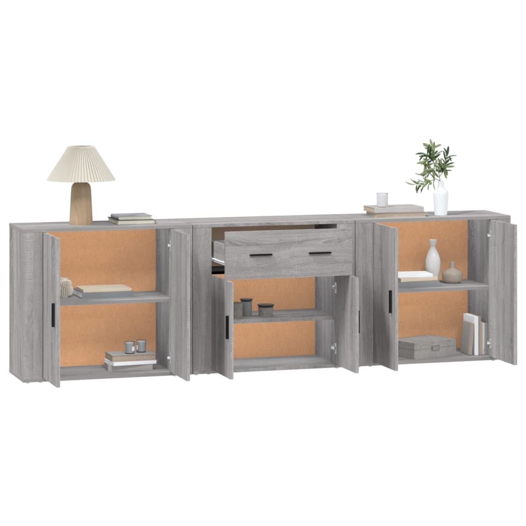 Credenze 3 pz Grigio Sonoma in Legno Multistrato