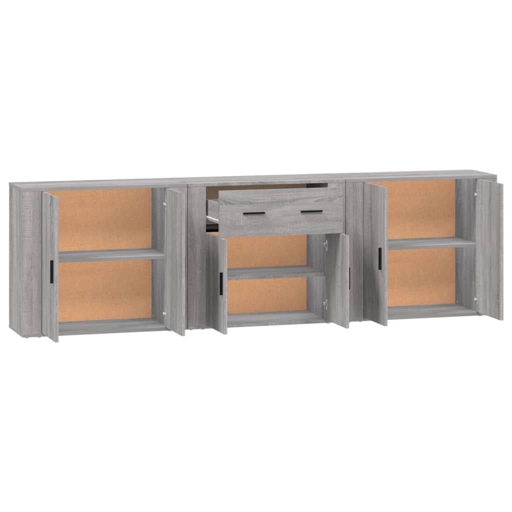 Credenze 3 pz Grigio Sonoma in Legno Multistrato | homemem39