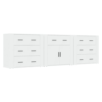 Credenze 3 pz Bianco in Legno Multistrato