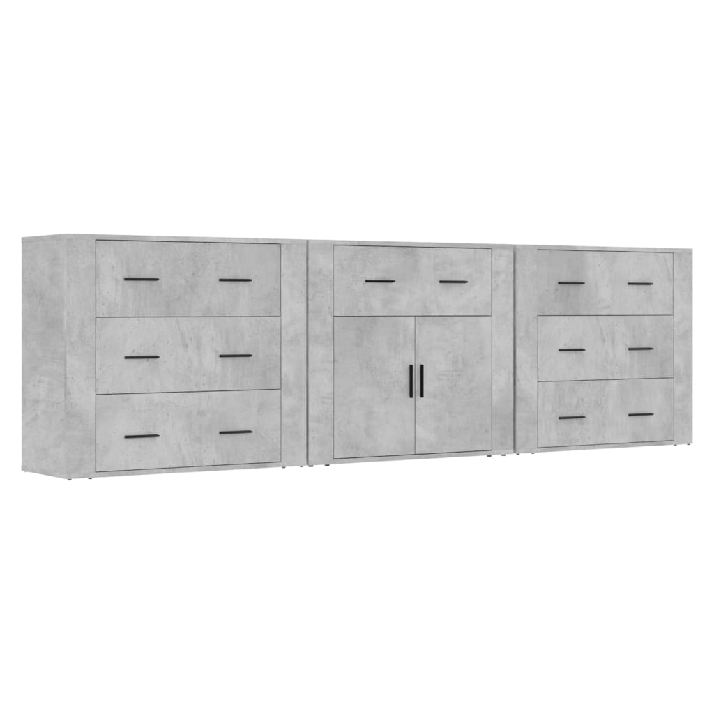 Credenze 3 pz Grigio Cemento in Legno Multistrato