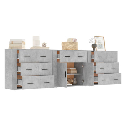 Credenze 3 pz Grigio Cemento in Legno Multistrato