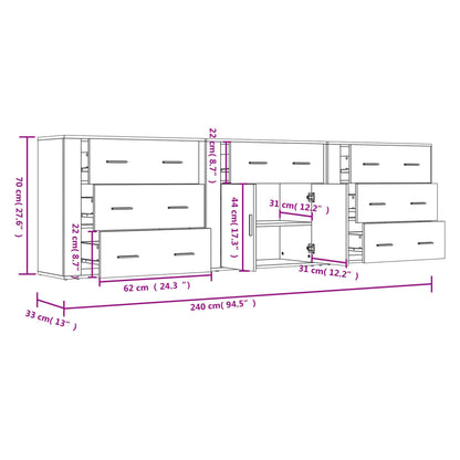 Credenze 3 pz Grigio Cemento in Legno Multistrato