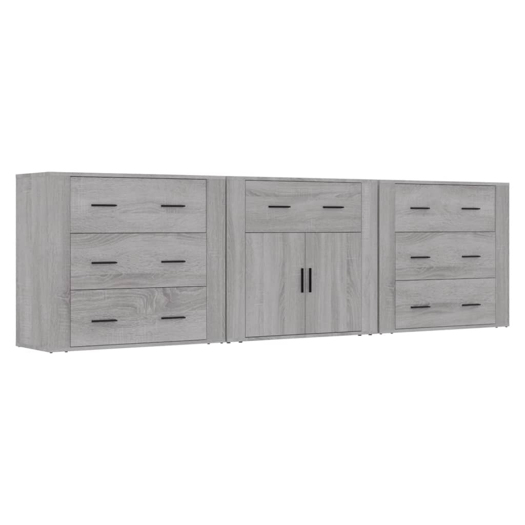 Credenze 3 pz Grigio Sonoma in Legno Multistrato