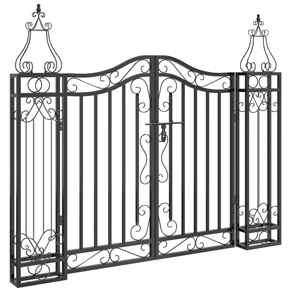 Cancello da Giardino Nero 121x8x100 cm in Ferro Battuto | homemem39