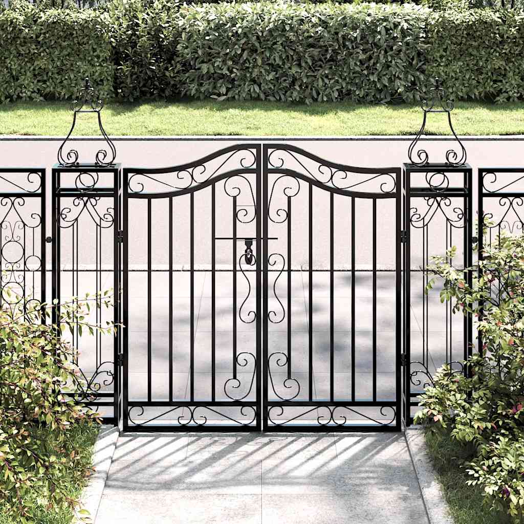 Cancello da Giardino Nero 121x8x100 cm in Ferro Battuto | homemem39