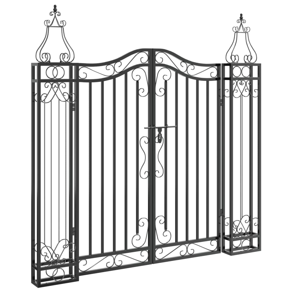 Cancello da Giardino Nero 121x8x120 cm in Ferro Battuto | homemem39