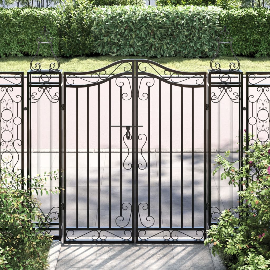 Cancello da Giardino Nero 121x8x120 cm in Ferro Battuto | homemem39