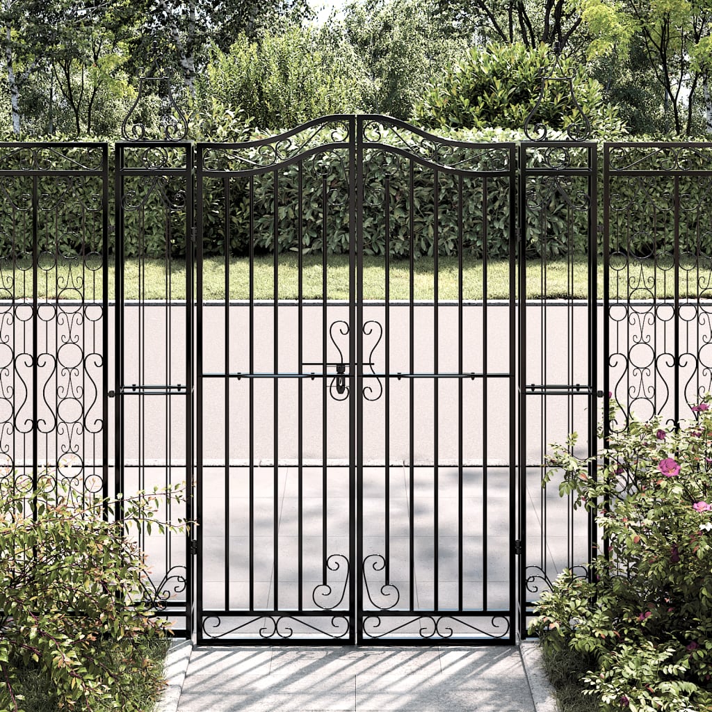 Cancello da Giardino Nero 121x8x150 cm in Ferro Battuto | homemem39