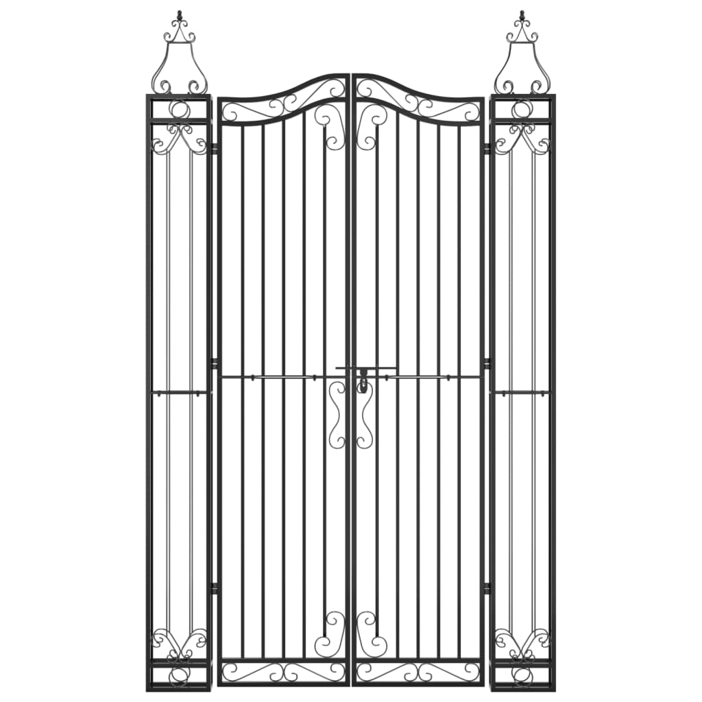 Cancello da Giardino Nero 121x8x200 cm in Ferro Battuto | homemem39