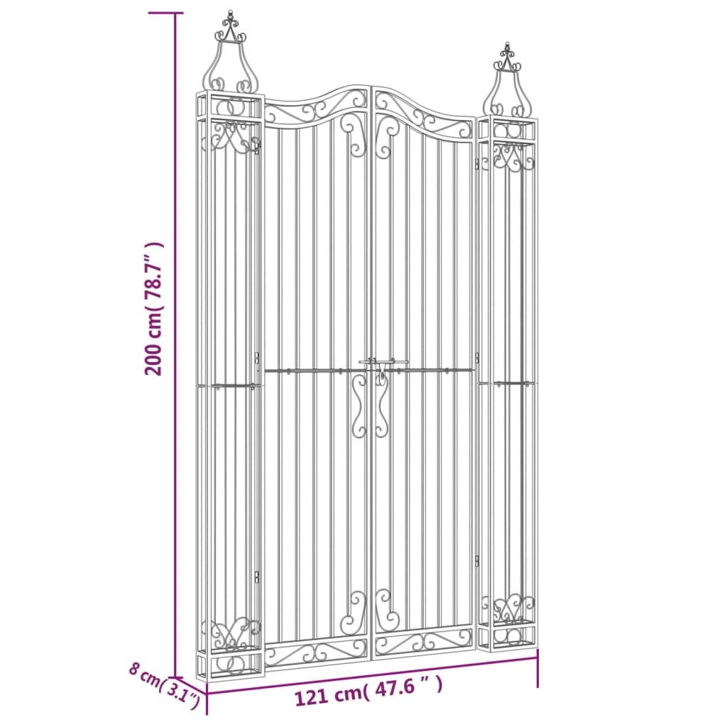 Cancello da Giardino Nero 121x8x200 cm in Ferro Battuto | homemem39