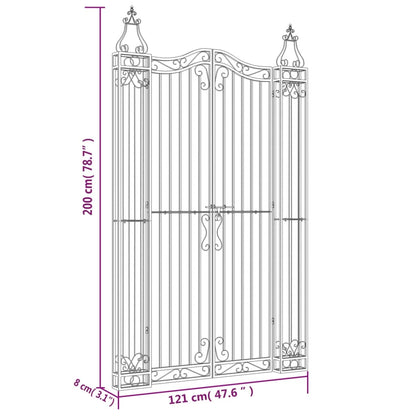 Cancello da Giardino Nero 121x8x200 cm in Ferro Battuto | homemem39