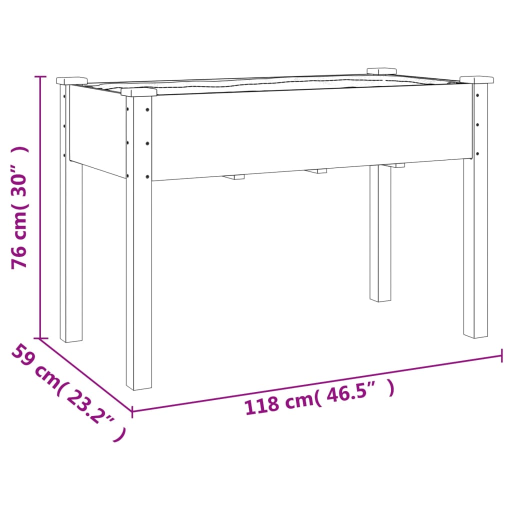Fioriera con Fodera 118x59x76 cm Legno Massello di Abete