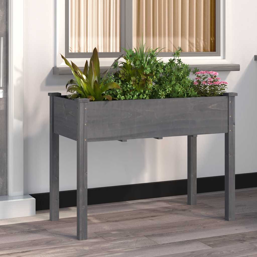 Fioriera con Fodera Grigia 118x59x76cm Legno Massello di Abete | homemem39