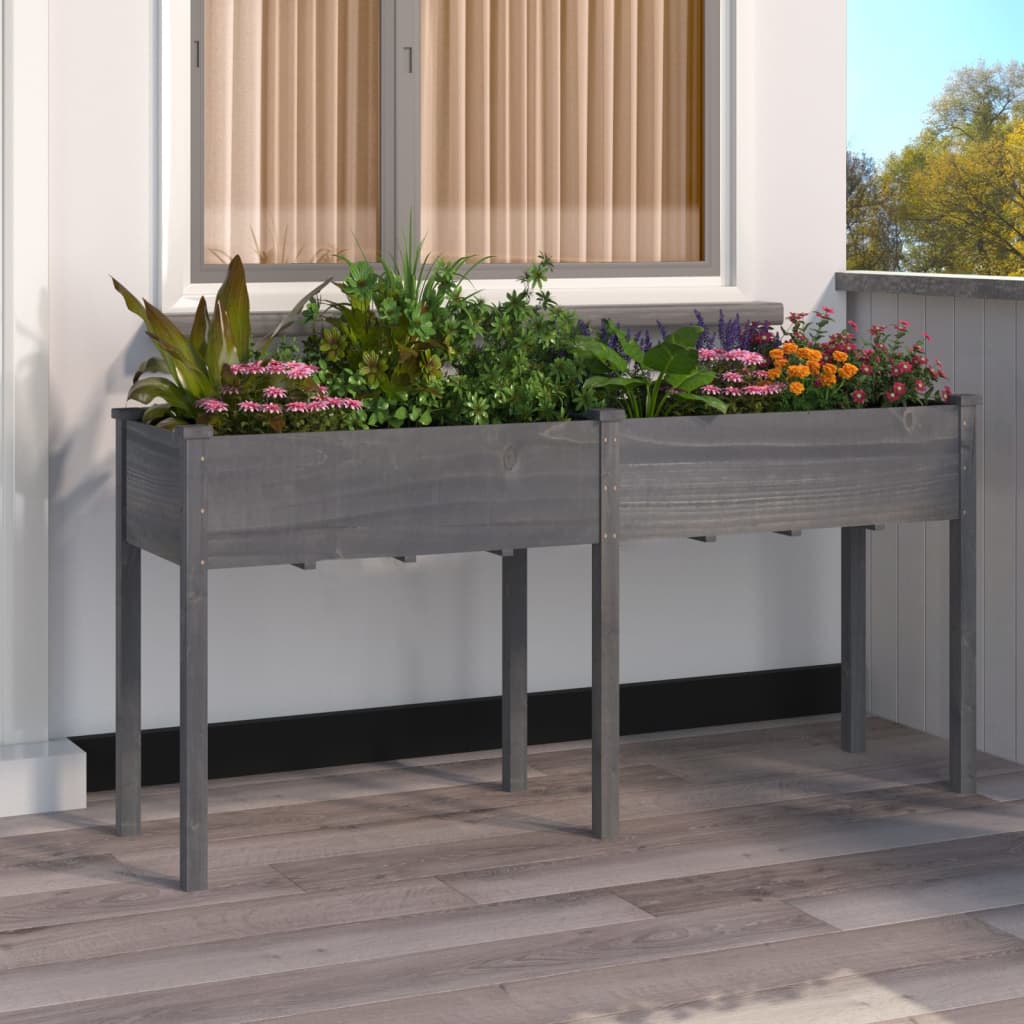 Fioriera con Fodera Grigia 161x45x76cm Legno Massello di Abete | homemem39