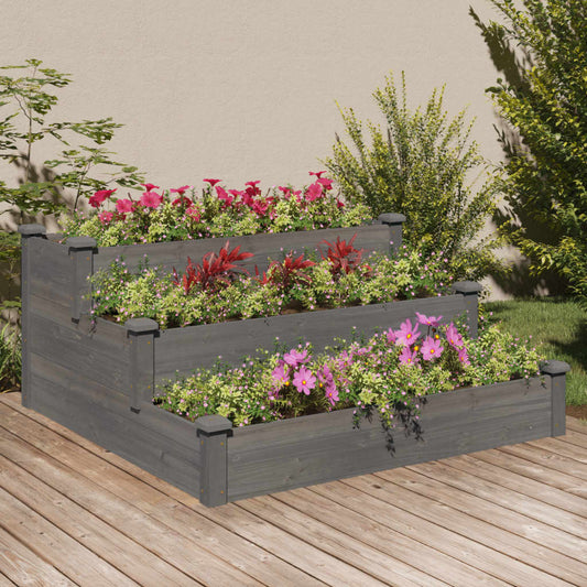 Raised Garden Planter Gray 120x120x56 cm Solid Fir