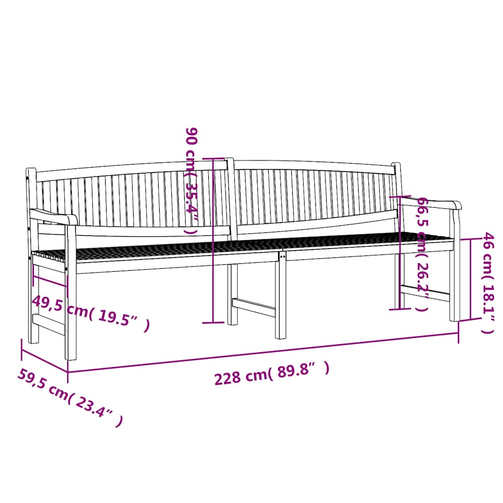 Panca da Giardino 228x59,5x90 cm in Legno Massello di Teak | homemem39